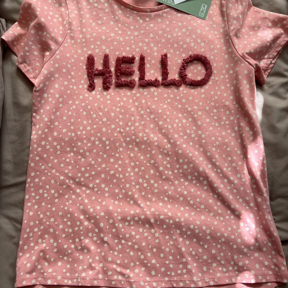 H&M Pink Kids Tee with Textured 'HELLO' Design
